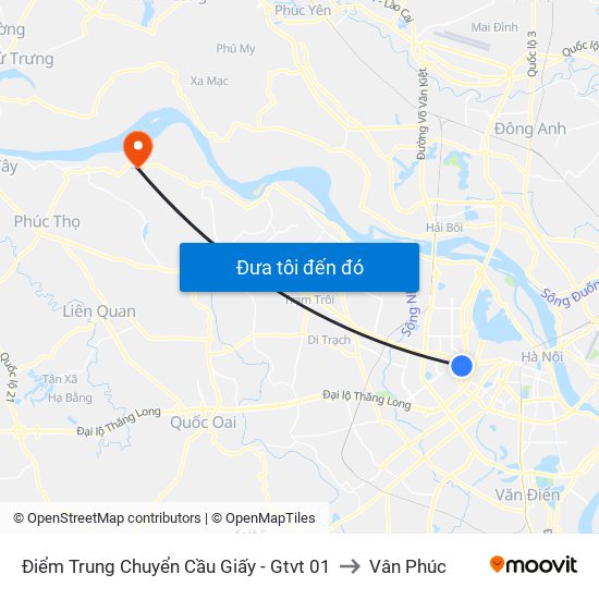 Điểm Trung Chuyển Cầu Giấy - Gtvt 01 to Vân Phúc map