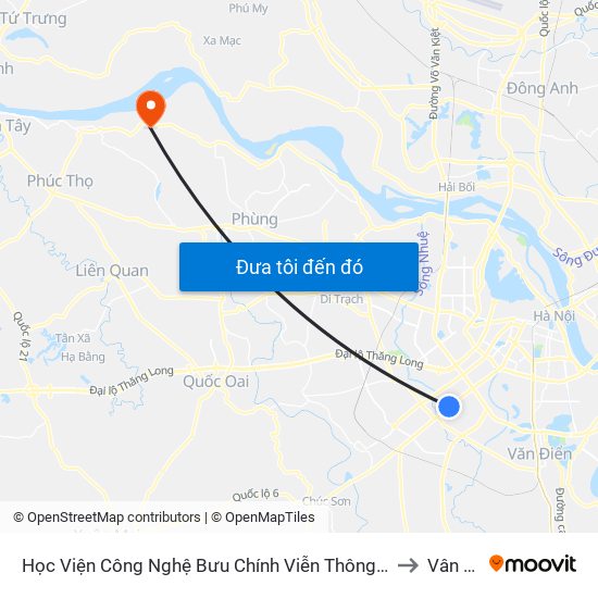 Học Viện Công Nghệ Bưu Chính Viễn Thông - Trần Phú (Hà Đông) to Vân Phúc map