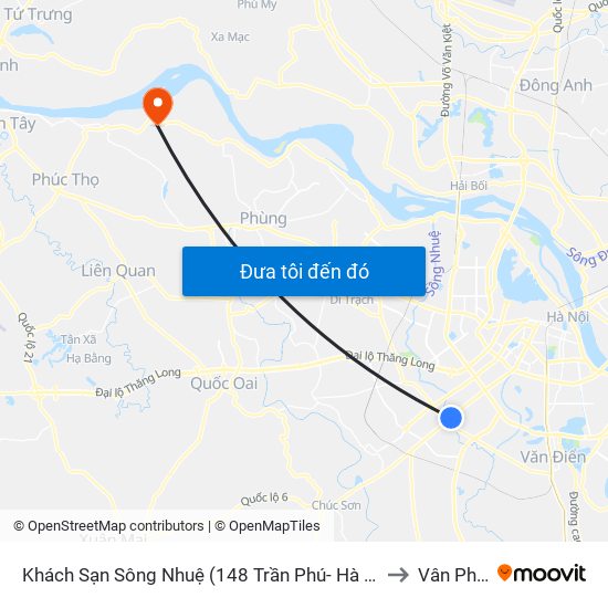 Khách Sạn Sông Nhuệ (148 Trần Phú- Hà Đông) to Vân Phúc map
