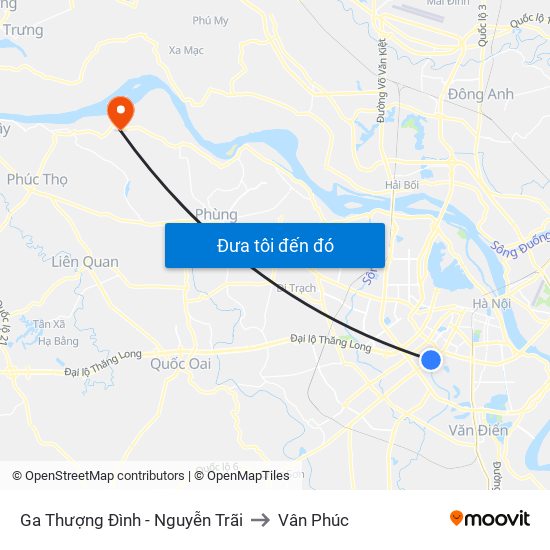 Ga Thượng Đình - Nguyễn Trãi to Vân Phúc map