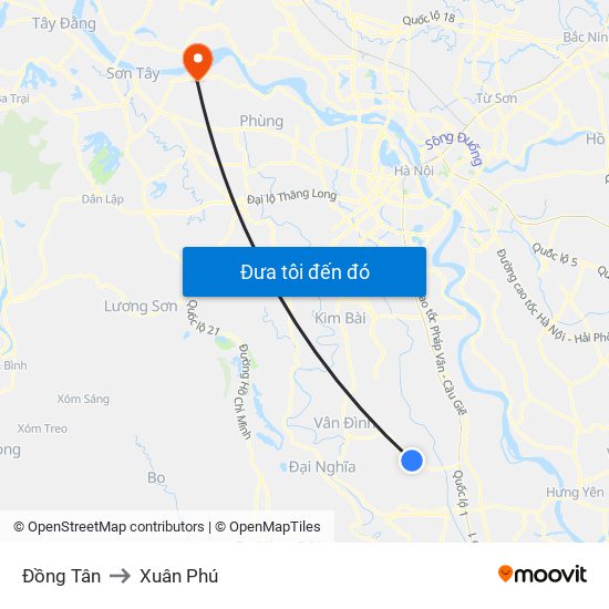 Đồng Tân to Xuân Phú map