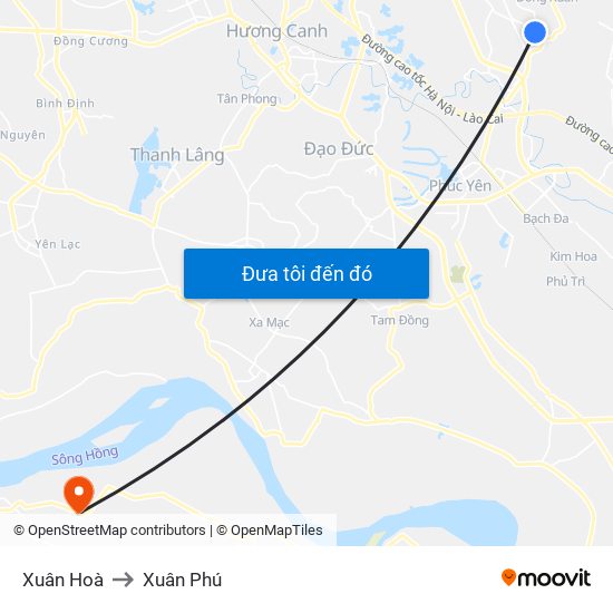 Xuân Hoà to Xuân Phú map