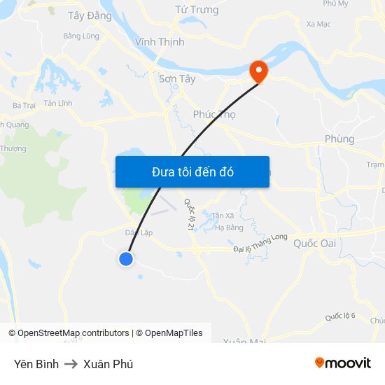 Yên Bình to Xuân Phú map