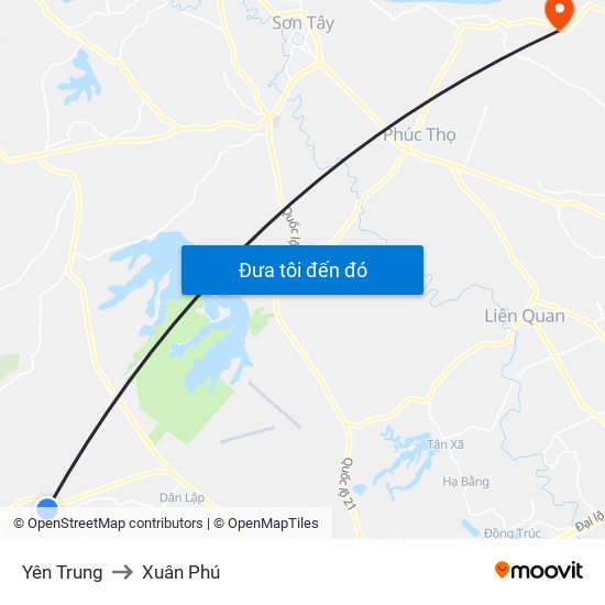 Yên Trung to Xuân Phú map