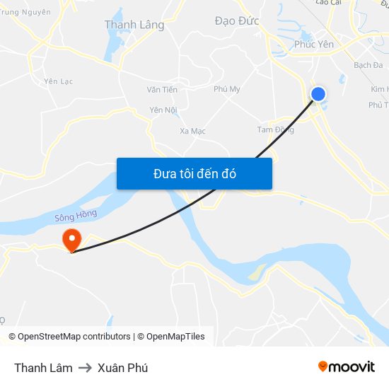 Thanh Lâm to Xuân Phú map