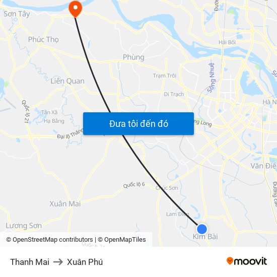 Thanh Mai to Xuân Phú map