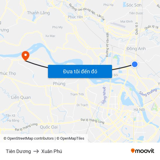 Tiên Dương to Xuân Phú map