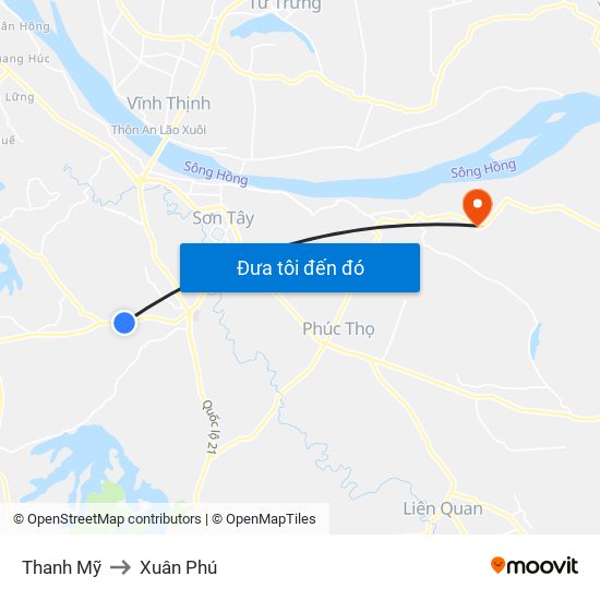 Thanh Mỹ to Xuân Phú map