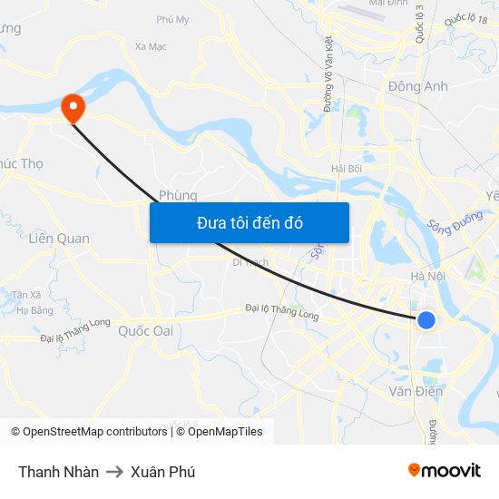 Thanh Nhàn to Xuân Phú map