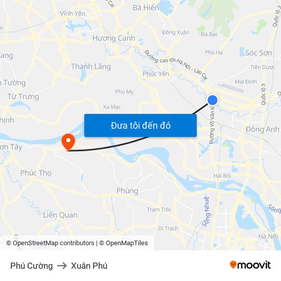 Phú Cường to Xuân Phú map