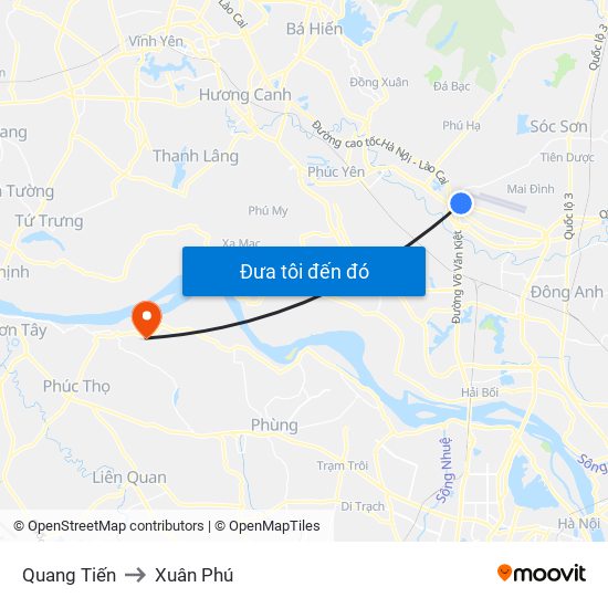 Quang Tiến to Xuân Phú map
