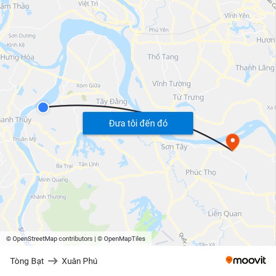 Tòng Bạt to Xuân Phú map