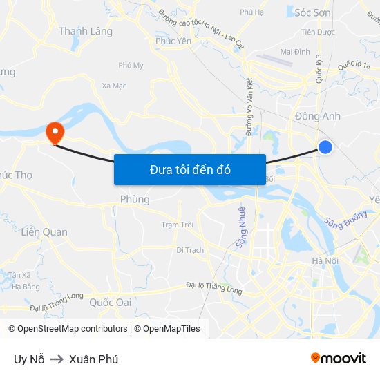 Uy Nỗ to Xuân Phú map