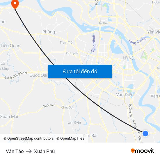 Vân Tảo to Xuân Phú map