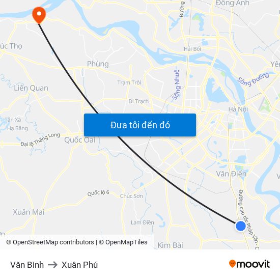 Văn Bình to Xuân Phú map