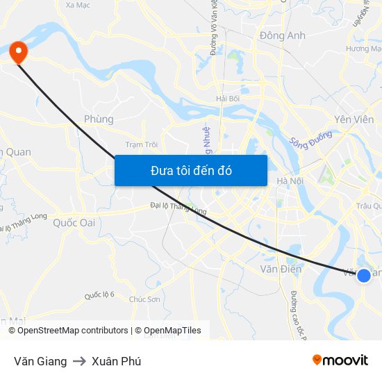 Văn Giang to Xuân Phú map