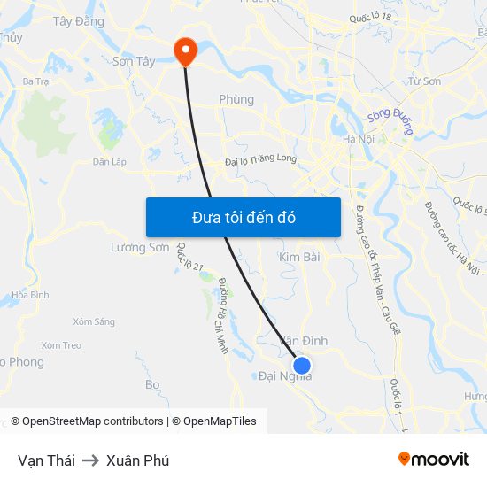 Vạn Thái to Xuân Phú map