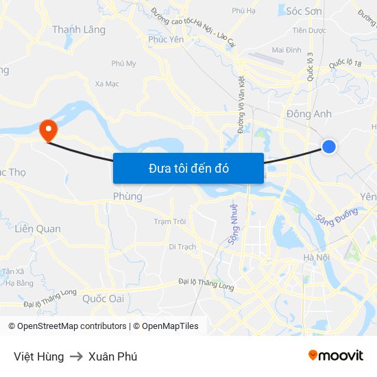 Việt Hùng to Xuân Phú map
