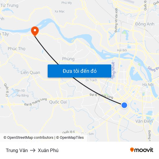 Trung Văn to Xuân Phú map
