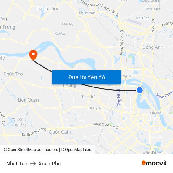 Nhật Tân to Xuân Phú map