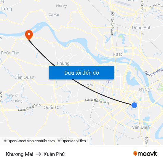 Khương Mai to Xuân Phú map