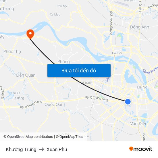 Khương Trung to Xuân Phú map