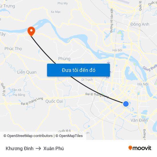 Khương Đình to Xuân Phú map