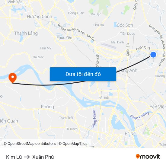 Kim Lũ to Xuân Phú map