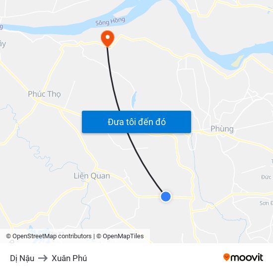 Dị Nậu to Xuân Phú map