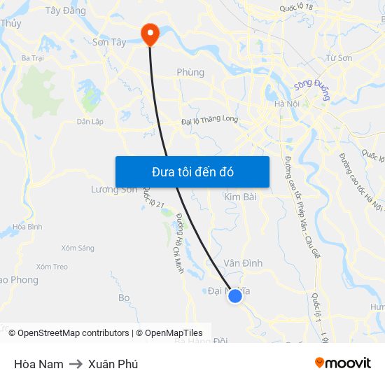 Hòa Nam to Xuân Phú map