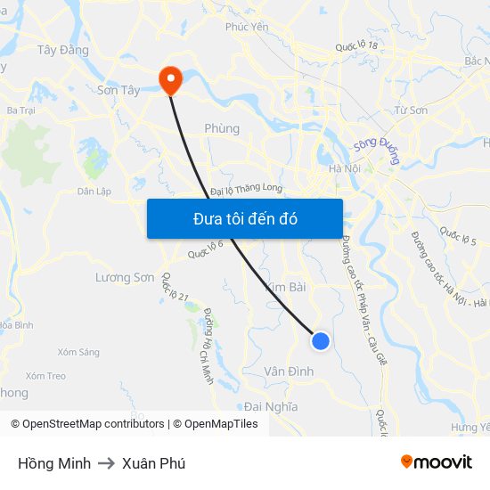 Hồng Minh to Xuân Phú map