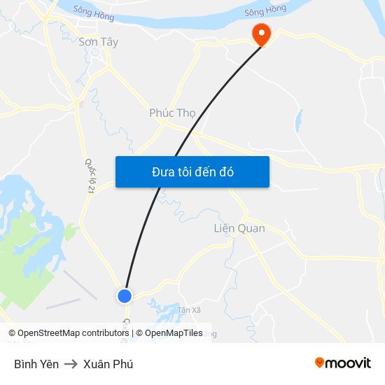 Bình Yên to Xuân Phú map