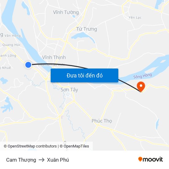 Cam Thượng to Xuân Phú map