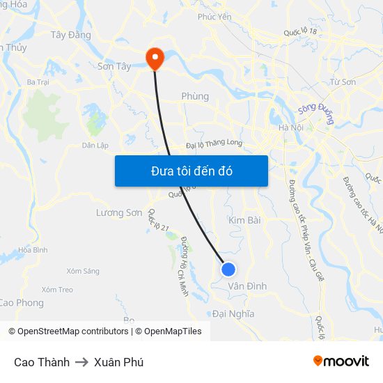 Cao Thành to Xuân Phú map