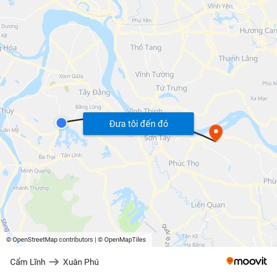 Cẩm Lĩnh to Xuân Phú map