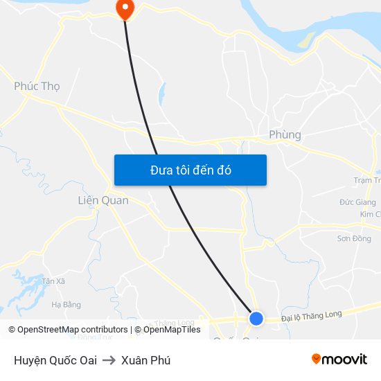 Huyện Quốc Oai to Xuân Phú map