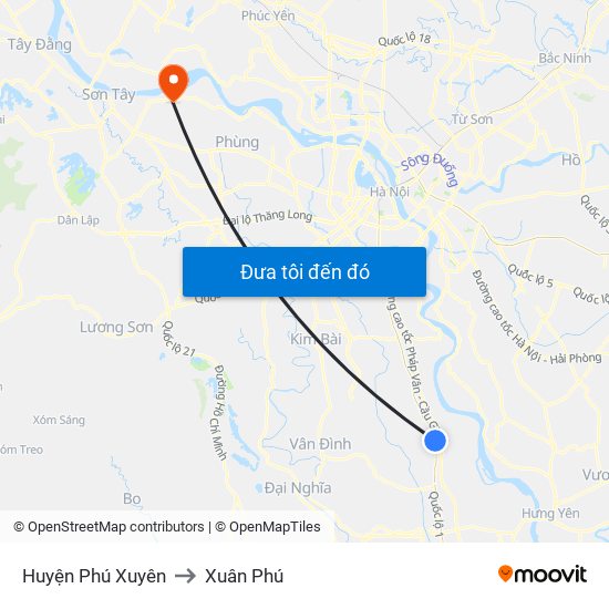 Huyện Phú Xuyên to Xuân Phú map