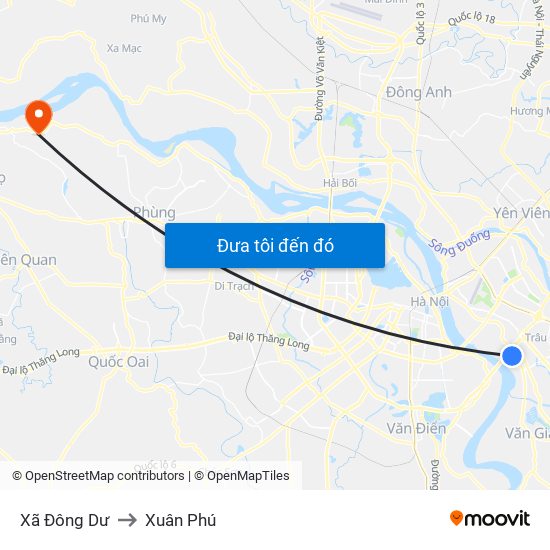 Xã Đông Dư to Xuân Phú map