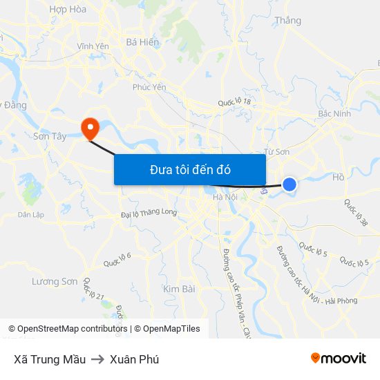 Xã Trung Mầu to Xuân Phú map
