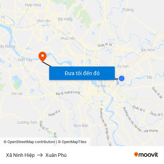 Xã Ninh Hiệp to Xuân Phú map