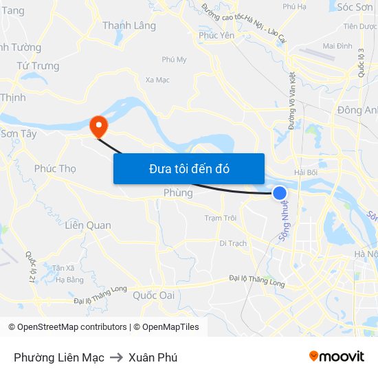 Phường Liên Mạc to Xuân Phú map