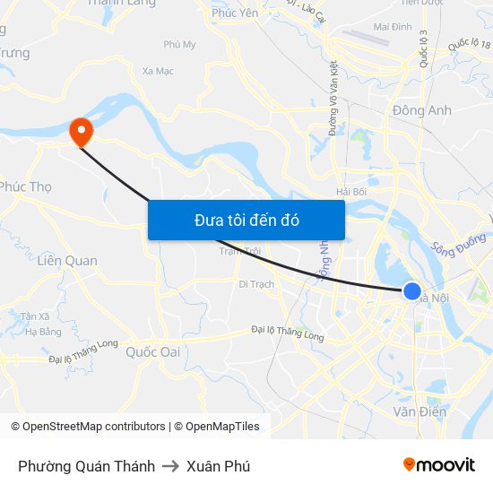 Phường Quán Thánh to Xuân Phú map