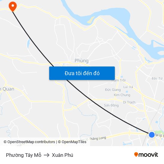 Phường Tây Mỗ to Xuân Phú map