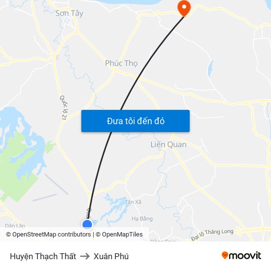 Huyện Thạch Thất to Xuân Phú map