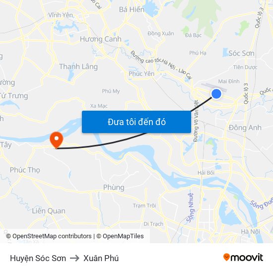 Huyện Sóc Sơn to Xuân Phú map