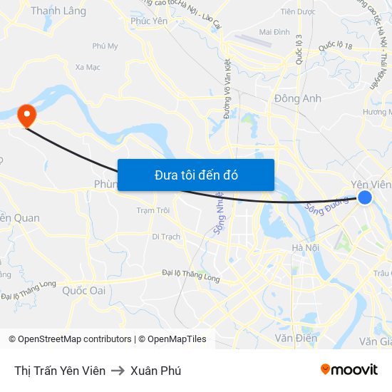 Thị Trấn Yên Viên to Xuân Phú map