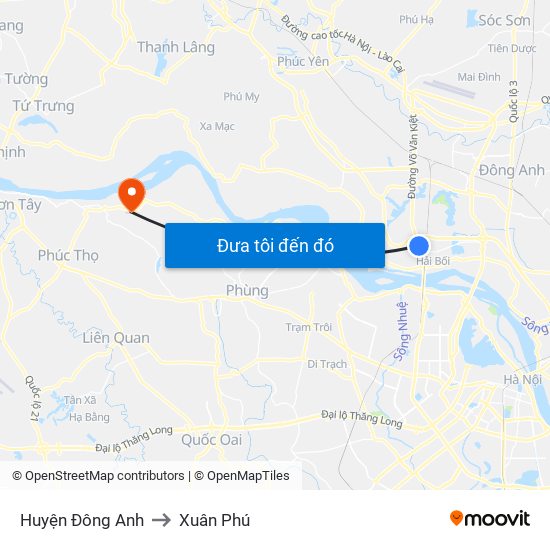 Huyện Đông Anh to Xuân Phú map