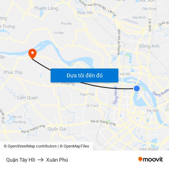 Quận Tây Hồ to Xuân Phú map