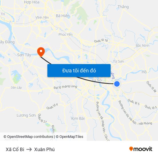 Xã Cổ Bi to Xuân Phú map