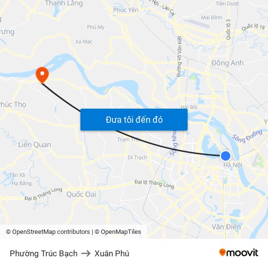Phường Trúc Bạch to Xuân Phú map